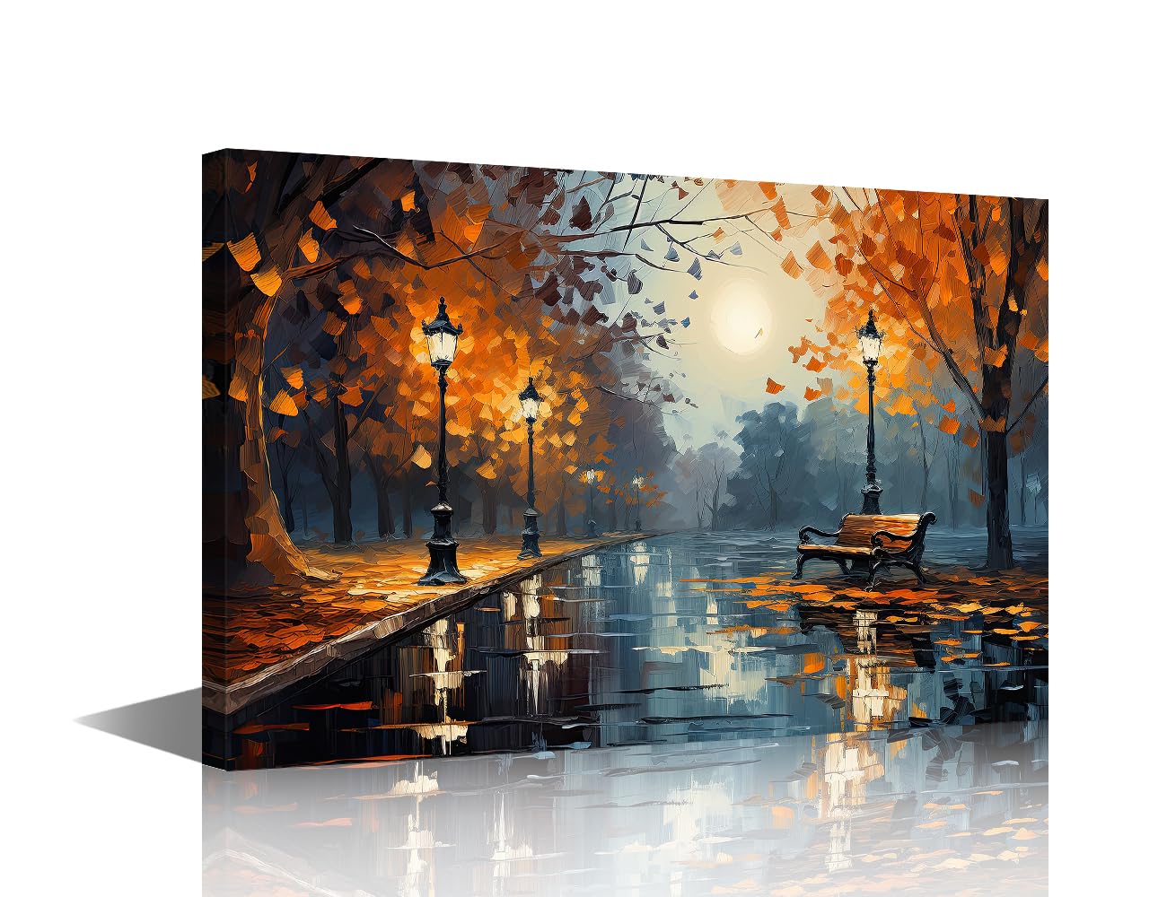 TISHIRON Bench in Park Prints Poster Canvas Print Flowers and Trees Oil Painting Style Impressionism Painting Wall Art for Living Room Bedroom Office Decor Framed Ready to Hang 16"x24" — image 1