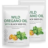 2 Pack Oil of Oregano Softgels, Oregano Oil Capsules, 165mg Carvacrol, 2 in 1 Formulated Oil of Oregano with Black Seed Oil 200mg, Oregano Oil Supplement Capsules