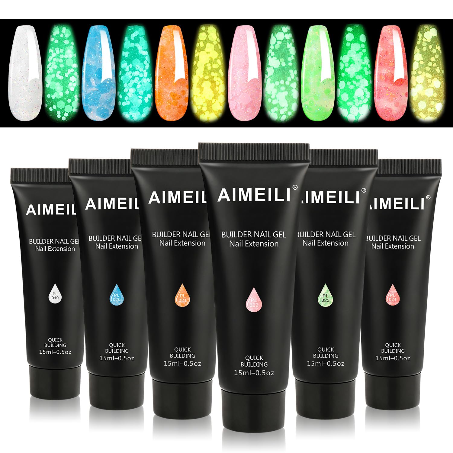 AIMEILI Builder Nail Gel Kit, 6 Colours 15ml UV LED Nail Enhancement Gel Gifts Set