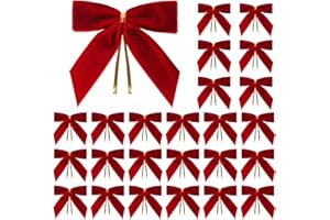 Utehilly 24 Pcs Red Small Velvet Christmas Bows for Christmas Tree, Wreath, Gift Wrapping, Crafts, Wedding, Party, Twist Tie Bows for Treat Bag Bakery Candy Bags, Home Decor 1" W,3.5 x 3.5 inch