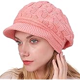 Aksod Winter Hats Knitted Beanie Hat with Visor Slouchy Skull Hat Warm Beanie Cap Headwear for Women