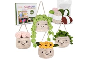 Imcrasy Crochet Kit | Crochet Kit for Beginners | Beginner Crochet & Knitting Kit with Step by Step Video Lessons | 4 PC Cute Potted Plants Crochet Kit with Complete Crochet Accessories(40%+ Yarn)