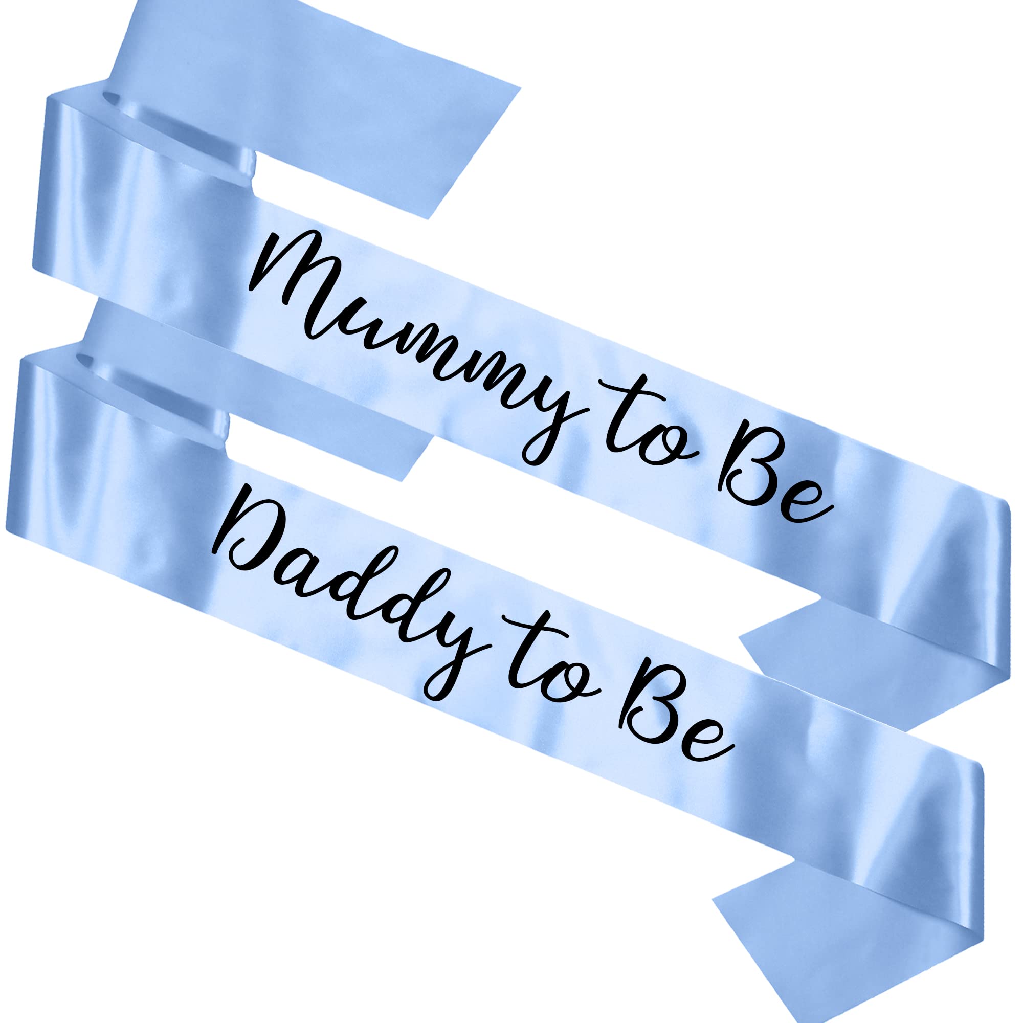 Baby Shower Sash Set - Mummy to Be | Daddy to Be - Pack of Two! Baby Blue - Boy or Baby Girl - Party Gift Present - Satin Ribbon Baby Blue