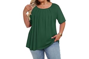 ADOREJOY Plus Size Tops for Women Casual Summer Short Sleeve Tshirts Pleated Front Tunic Blouse 2026