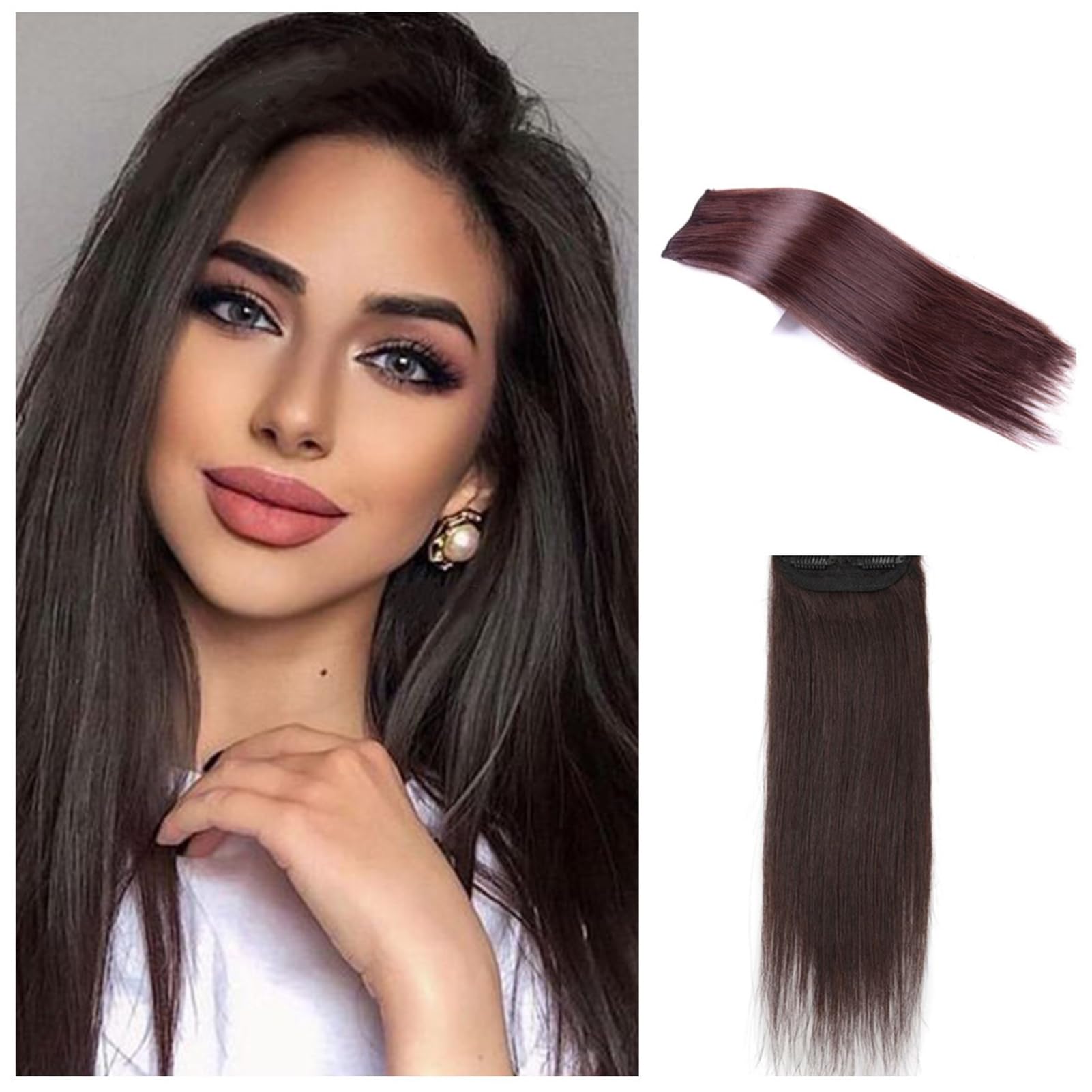 Invisible Hair Extensions Seamless Synthetic Clip in Hair Extension Natural Fluffy Hair Pads Hairpieces Increase Hair Top Side Cover Hairpiece for Women Girls (Dark Brown, 14INCH/35CM) โ image 1