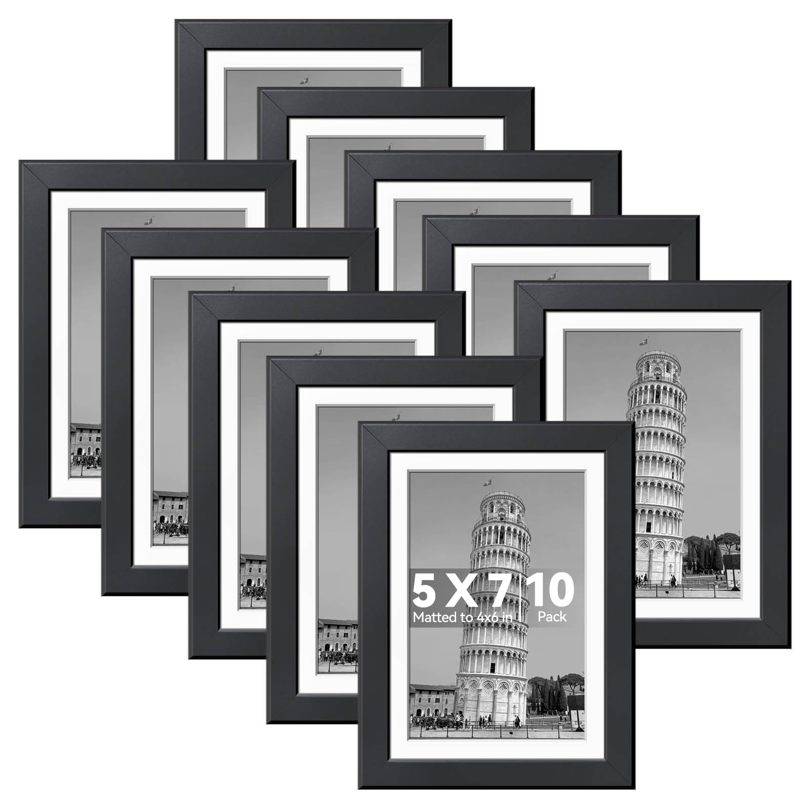 Photo 1 of HappyHapi 5x7 Picture Frames Black Set of 10, Tabletop or Wall Display Pictures 4x6 with Mat or 5x7 Without, Multi Photo Frames Collage