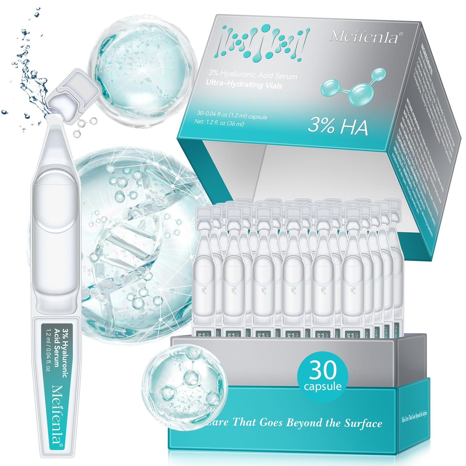 3% Hyaluronic Acid Serum Ultra-Hydrating Vials, 30pcs Hyaluronic Acid Serum for Face, Hylunaric acid serum Tubes, Pre-makeup Skincare for Long-Lasting Hydration, Improve Elasticity & Firmness