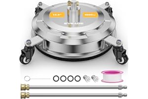 EVEAGE 14.5" Pressure Washer Surface Cleaner,Stainless Steel Pressure Washer Accessories 4 Weels & 1/4" Quick Connector,4000 PSI Power Washer for Driveway (Silver, 14.5inch)