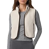 Yioaga Cropped Fleece Vest Women Sleeveless Stand Collar Zip Up Sherpa Jacket Fall Winter Warm Coats Outerwear with Pockets
