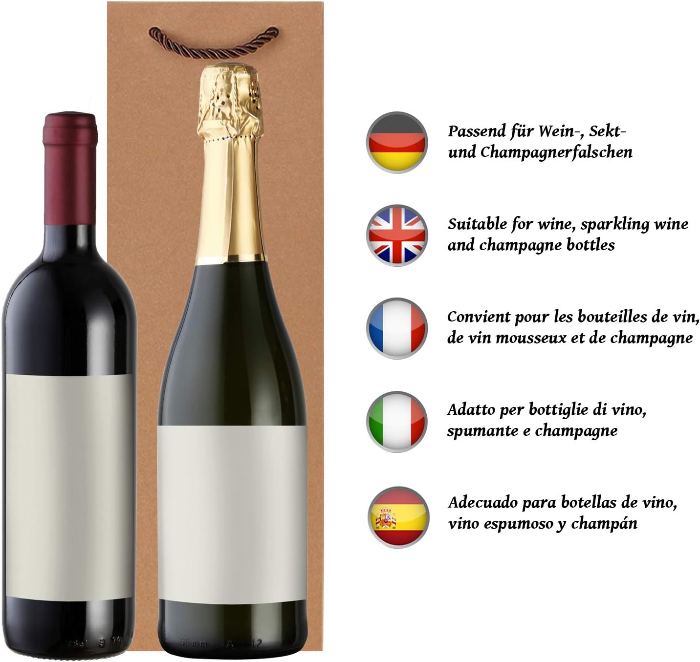 Pack of 10 Noble Bottle Gift Bags Nature for Wine Sparkling Wine and Champagne 36 cm x 12 cm x 10 cm - 14.17" x 4.72" x 3.94" - Image 5