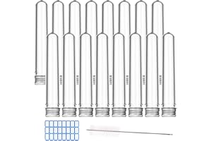 LABALPHA 16Pcs PET Plastic Test Tubes with Screw Caps for Candy Storage, Party, Bath Salt Vials, 24x138mm (30ml), Include a Test Tube Brush and Sticker Label