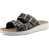Flexus Women's CYTHERIA Slides &ndash; Italian-Made Two-Strap Sandals with Anatomic Footbed, Beading, and Adjustable Buckles