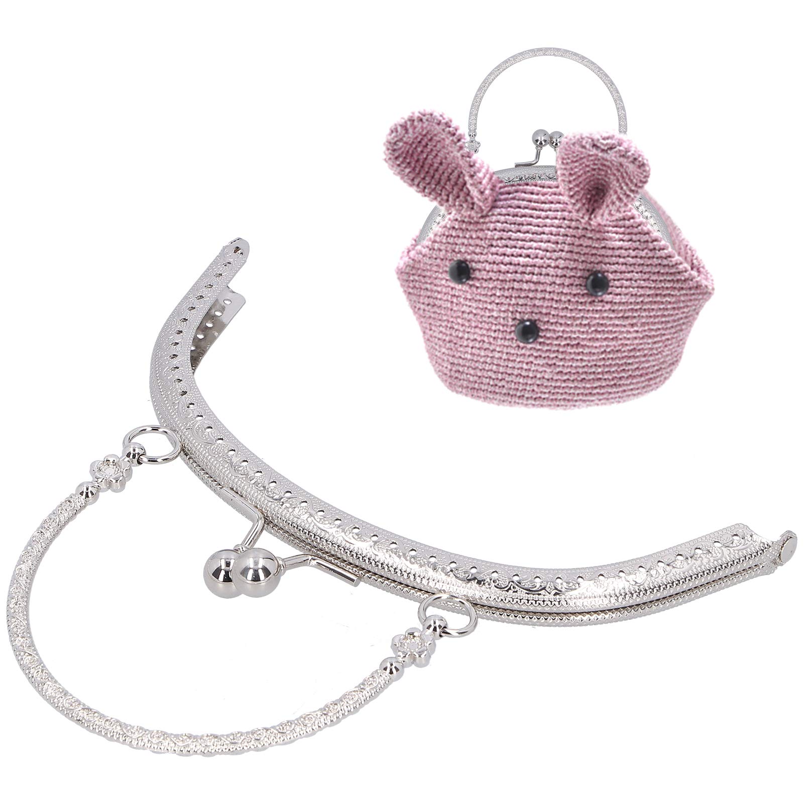 Pssopp Kiss Clasp Metal Purse Frame Retro Half Round Bead Embossed Coin Bag Frame for Bag Sewing Craft Tailor Sewer (Silver)