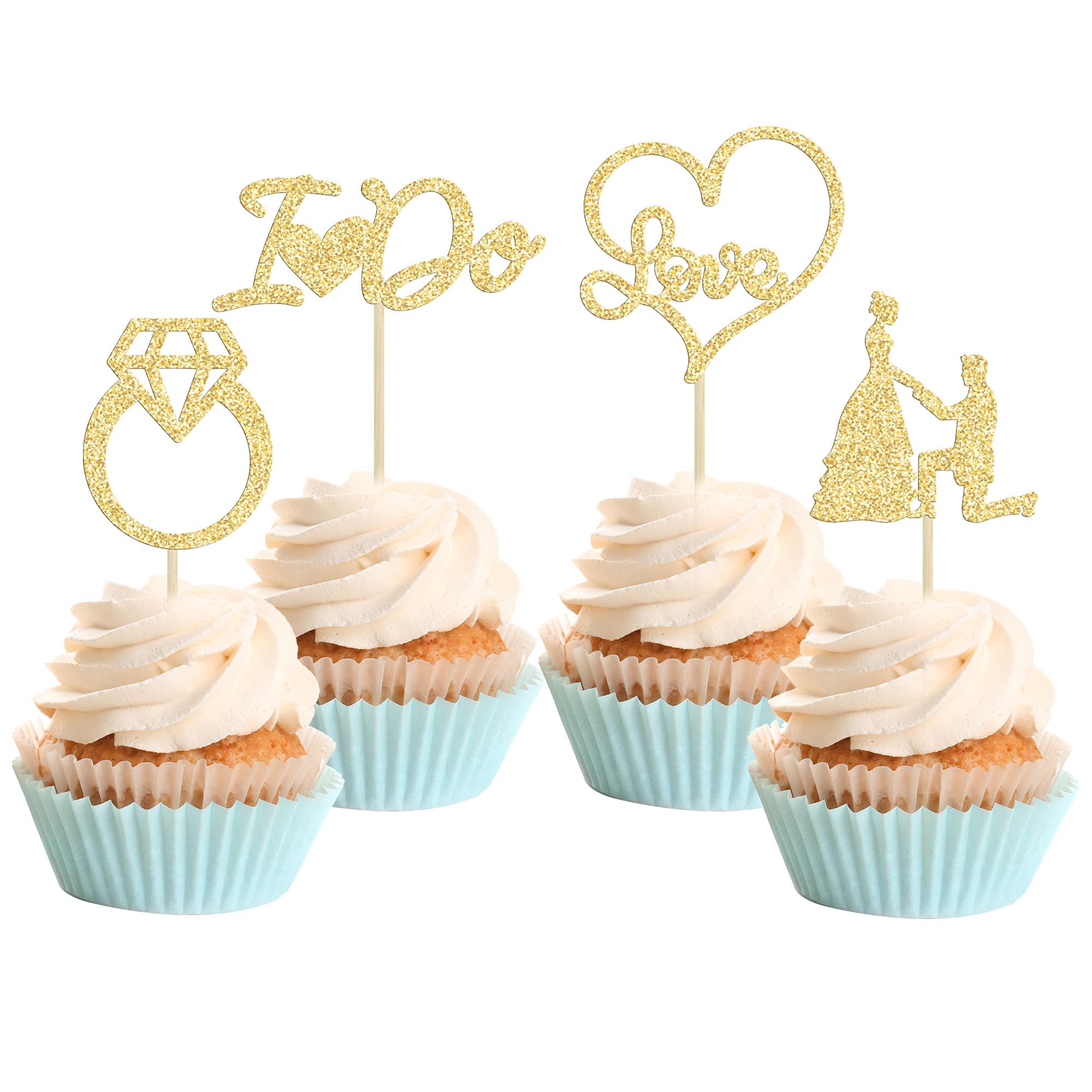 Gyufise Love I Do Cupcake Toppers Glitter Diamond Ring Propose Cupcake Picks Bridal Shower Wedding Engagement Party Cake Decorations Supplies Gold 24 Pack