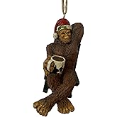 Bella Haus Christmas Shoppe Bigfoot Christmas Tree Ornament | Sasquatch Relaxing in Rocking Chair with Coffee Mug | Funny Resin Figurine Holiday Décor | Novelty Secret Santa or White Elephant Gift