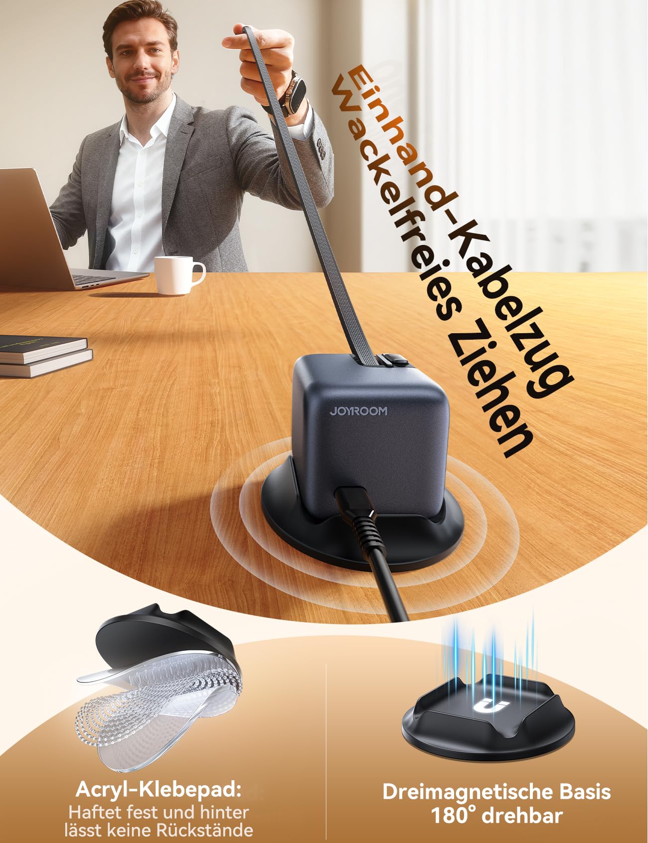 JOYROOM PODIX 140W 5‑in‑1 GaN Ultra Ladelstation, USB‑C Schnellladegerät mit 2 retraktablen 100W Kabeln (80 cm), 1,54" Smart LCD‑Anzeige, kompatibel mit MacBook, iPhone, Samsung | Für Büro & Zuhause 6