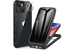 CENHUFO Privacy for iPhone 14 Case/iPhone 13 Case, Full Body Phone Case with Built-in 9H Tempered Glass Privacy Screen Protector and Camera Lens Protector, Shockproof Bumper Clear Cover - Black