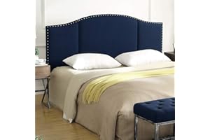 24KF Middle Century Linen Upholstered Tufted King Size Headboard with Antique Brass Nail Heads Trim King/California King headboard-Navy Blue
