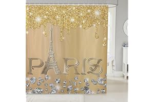 Erosebridal Eiffel Tower Shower Curtain 72x72 for Kids Boys Girls,Golden Bling Bling Sparkles Bathroom Curtain,Gradient Diamond Bath Curtain,Girly Sequins Waterproof Shower Curtain Home Stalls Decor