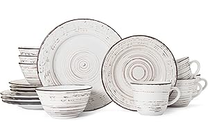 Pfaltzgraff Trellis White 16-Piece Dinnerware Set, Service for 4, Distressed White
