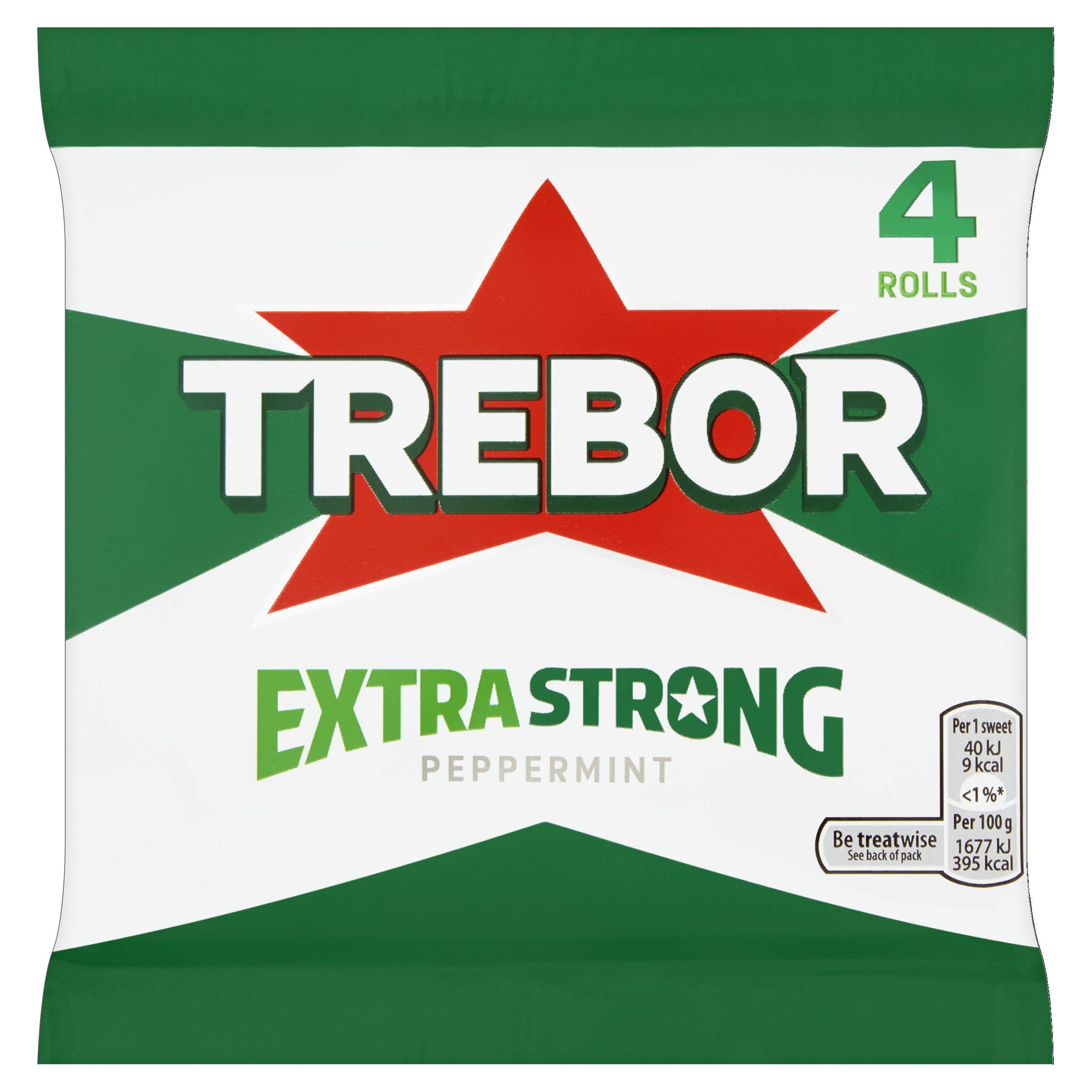 Trebor Extra Strong Peppermint Mints 4 Rolls, 165.2 g