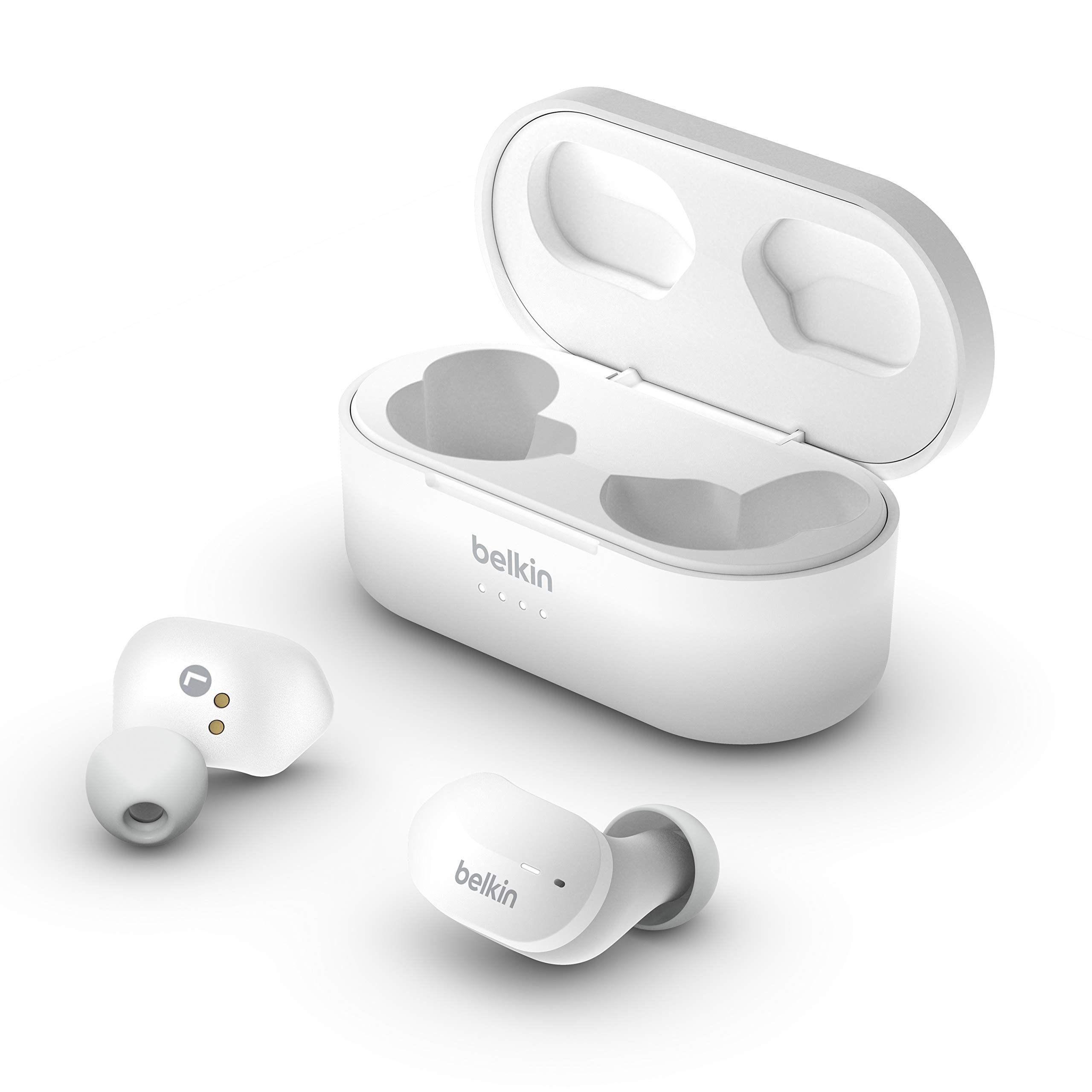 Belkin SoundForm True Wireless Earbud Headphones (Bluetooth Earphones for iPhone, Samsung, Google, Touch Control, Portable Charging Case, 24 Hours Playtime, Noise Isolation, Sweatproof) - White