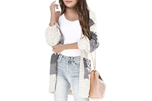 MACNOORA Girls Open Front Long Sleeve Cardigan Color Block Chunky Knit Oversized Kids Sweaters Coat