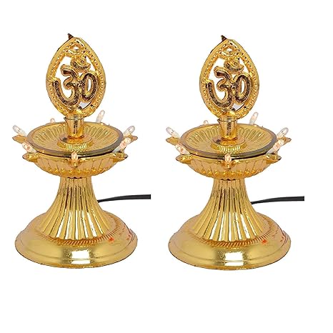 Starvin 1 Layer New Electric Gold LED Bulb Lights Diya| Deep | Deepak for Pooja | Puja|Mandir | Diwali Festival Decoration || Pack of 2 || R-29