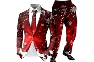 Christmas Suits for Men 2 Piece Snowflake 3D Printed Suit Jacket Pants Set Slim Fit Holiday Party Prom One Button Blazer Set