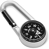 Amazon Basics 2-in-1 Carabiner Keychain Compass with Glow-in-Dark Markers, Hiking Camping Navigation Tool with Quick-Clip Design, Metal Construction &amp; Alignment Guide, Silver