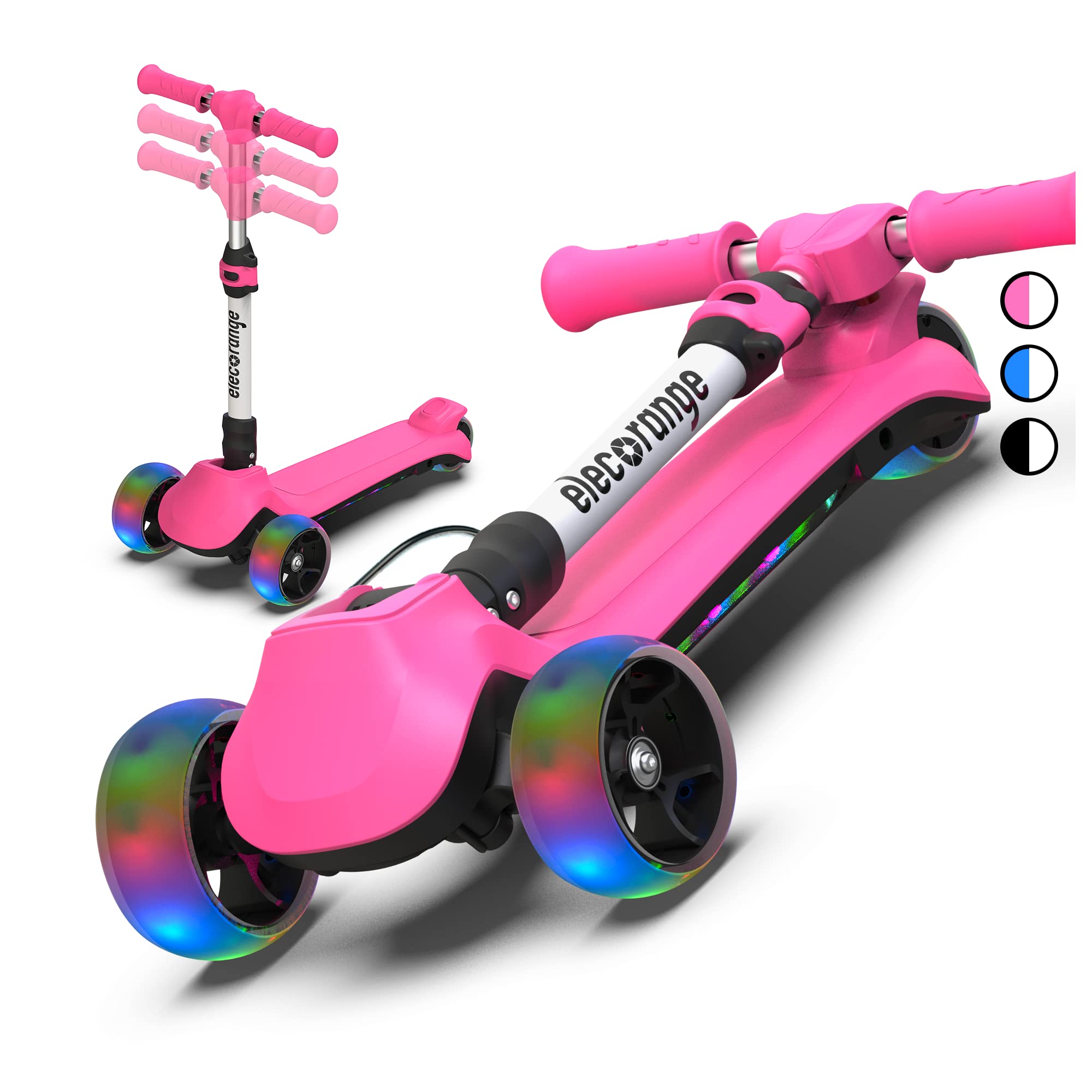 Photo 1 of [Lights don’t function] Elecorange 3 Wheel Electric Scooter for Kids, Long Range, Extra Wide Flashing Deck & Wheels, Electric Scooter for Kids Ages 6-12, Adjustable Handlebar, Folding Lightweight Kick Scooter for Girls, Pink