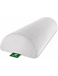 Back Pain Relief Half-Moon Bolster/Wedge - Provides Best Support for Sleeping on Side or Back - Memory Foam Semi-Roll Pillow with Washable Organic Cotton Cover