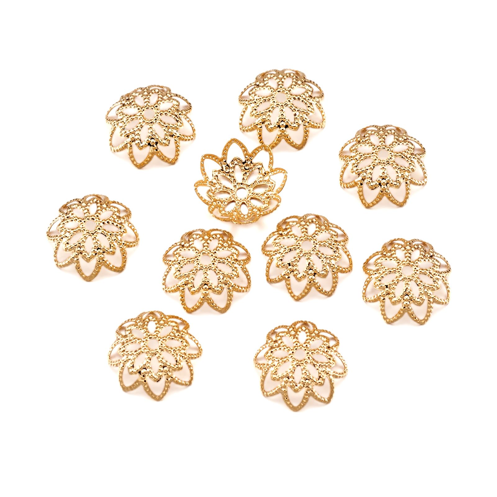Cheriswelry 10pcs 304 Stainless Steel Bead Caps Flower End Caps Floral Spacer Beads for Bracelet Necklace Jewelry Making