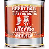 BETHEGIFT Father's Day Gifts for Dad from Daughter, Son - Dad Glass Gifts for Christmas, Birthday - Cool Present for Father - 10oz Whiskey Papa Rock Glass