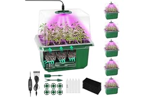 MQUPIN Self Watering Seed Starter Tray with Grow Light,6 Pack/72 Cells Seed Starter Kit with Timing,Humidity Domes,Thicken Tray, Heightened Lids for Greenhouse Seeds Growing Starting(Green)