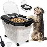 YECERCAN Dog Food Container, Collapsible Pet Food Storage Container 17-20 lb with Rolling Wheels & Airtight Lid, Plastic Stor