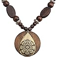 Boho Necklaces for Women Long Wooden Pendant Vintage Necklace Sweater Chain Necklace Handmade Jewelry