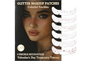 Glitter Freckles Face Tattoo, 6PCS Glitter Freckles Makeup Patches, Red Cute Star & Heart Freckle Tattoo Makeup Accessories f