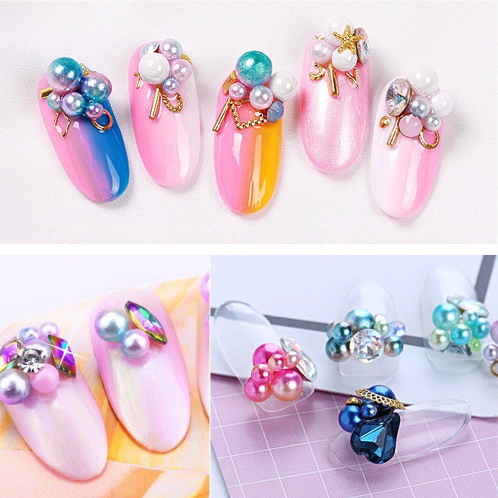 5 Boxes 3D Nail Art Decoration, Shining Nail Rhinestones,Crystal Beads Gems Alloy Nail Charms for DIY Nails, Cell Phone Case DIY Craft, Scrapbooking and Drawing