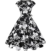 Kingfancy Women Vintage 1950s Dress Retro Cocktail Party Swing Dresses with Cap Sleeves