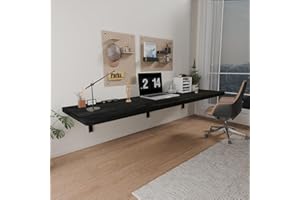 IAE Wall Mounted Folding Table with Pine Wood,55" x 16" Floating Wall Desk,Laundry Folding Table with Shelf Brackets,Fold Down Desk Shelf,Folding Workbench for Home,Dining,Laundry Room,Kitchen,Black