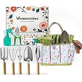Gardening Tools Set 9-Piece Heavy-Duty Gardening Hand Tools with Floral Tote Bag, Stainless Steel Garden Supplies Kit Ideal Gardening Gifts for Women Mom Wife