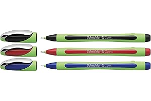 Schneider Xpress Premium Fineliner, 0.8 mm Porous Point, Light Green Barrel, Assorted Ink Colors, Pack of 3 Pens: Black, Blue, Red (190093)