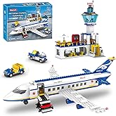 WinGift 880 Pcs City Airport Passenger Terminal Building Set, 6 IN 1 Airplane Building Blocks Toy, STEM Aircraft Bricks with Shuttle Bus,Luggage Cart,Planes Model Toys Gifts for Adults Boys Ages 6-12+