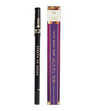House of Makeup Waterproof Black Kajal - 24hr Long Stay Intense Kohl Pencil with In-built Sharpener and Smudge Free Smooth Gel Formula - Noir Shade (1.2g)