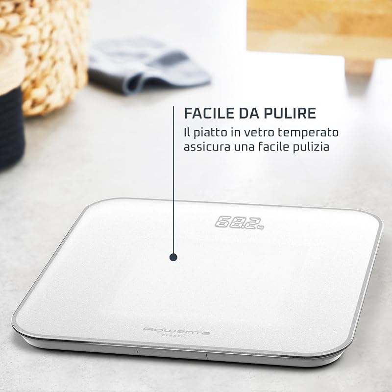 Classic 2.0, Bilancia con Schermo Invisibile LED Facile da Leggere, Capacità 180kg, Design Moderno e Funzioni Intelligenti, AutoAccensione e Spegnimento Automatico, Colore Bianco, BS1901V1