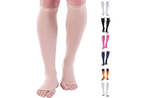 Doc Miller, Open Toe Compression Socks, 8-15 mmHg, Toeless, Support Circulation, Shin Splints, Calf Recovery, Varicose, Knee High, Medical Grade, Skin/Nude Socks, Medium Size for Men & Women, Pair
