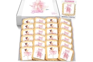 OMCOOKIE Ballerina Dancer Ballet Individually Wrapped Printed Cookies 24 Pack Bulk Pink Bow