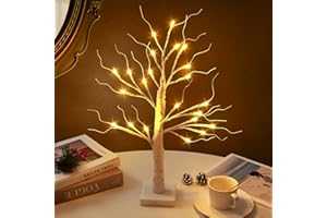 Jcocylse 22.8" Lighted Birch Tree for Christmas Decor, Artificial Christmas Tree with 24 LED Lights,Tabletop Tree Lamp with Lights for Christmas Decorations Indoor Home Bedroom Party