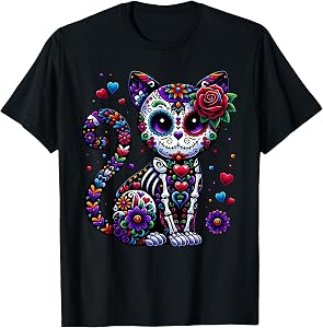 Dia De Los Muertos Cinco De Mayo Cat Sugar Skull Men Women T-Shirt